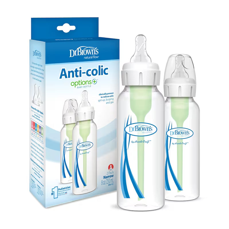 Dr Brown's - 8oz/250mL Narrow Anti-colic Options+ Baby Bottle, 2-Pack