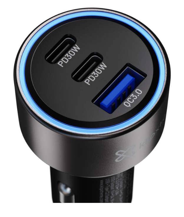 Klipxtreme - Car Charger 3-Port 140W (2x USB-C, 1x USB-A) with LED - Black