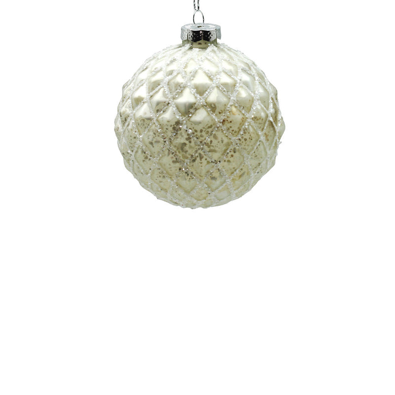 BOWRING - 10cm White Ornament with Silver Glitter