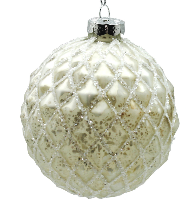 BOWRING - 10cm White Ornament with Silver Glitter