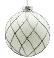BOWRING - 10cm White Flow Ornament with Silver Glitter