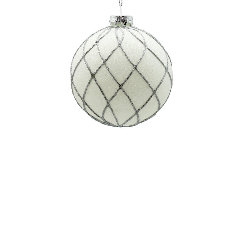 BOWRING - 10cm White Flow Ornament with Silver Glitter