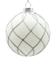 BOWRING - 8cm White Flow Ornament with Silver Glitter