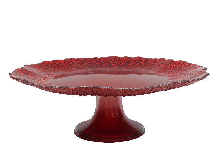 BOWRING - Opulence 32cm Footed Glass Red Cake Plate