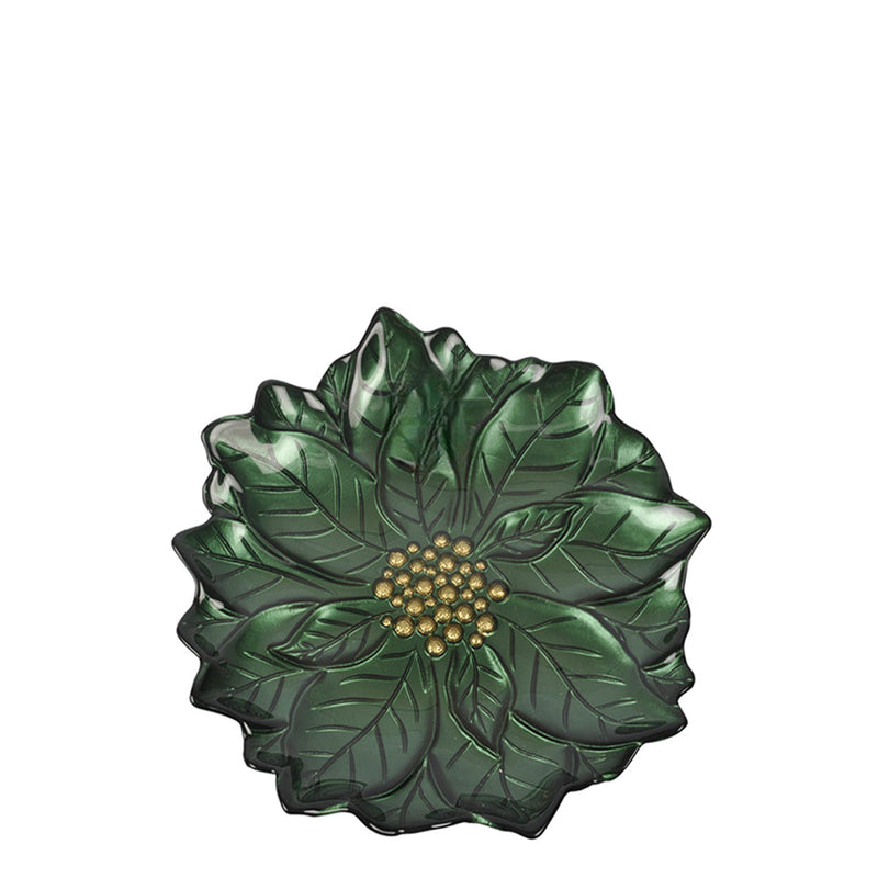 BOWRING - Poinsettia 23cm Glass Green Plate