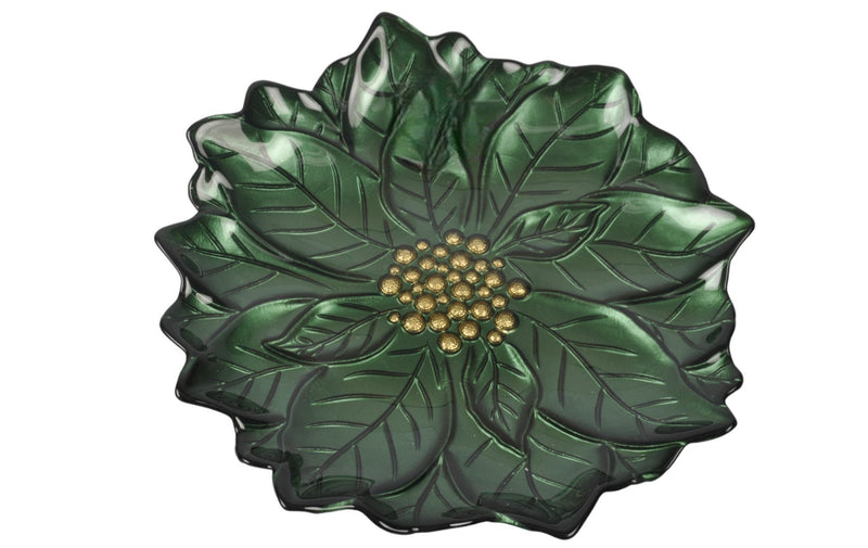 BOWRING - Poinsettia 23cm Glass Green Plate