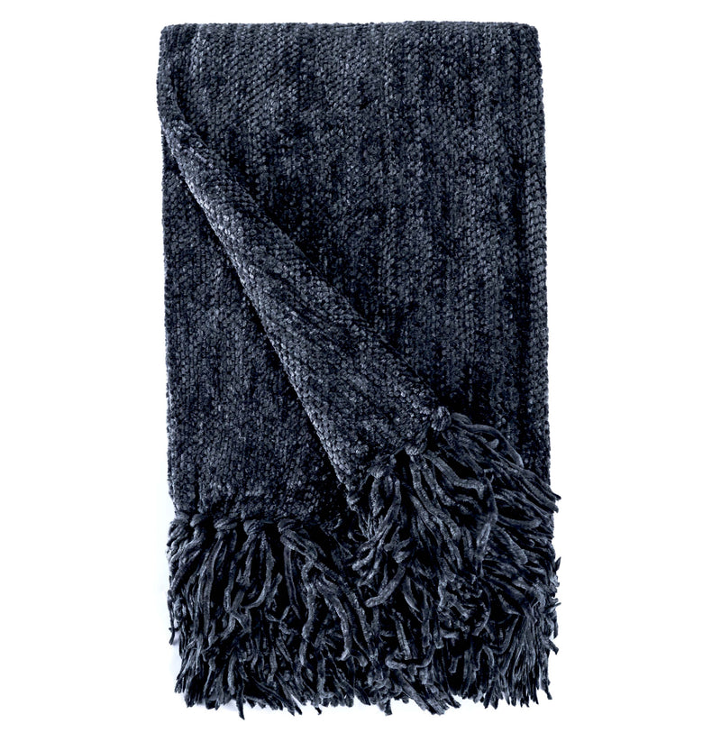 BOWRING - Darby Chenille 50" x 60" Throw, Charcoal