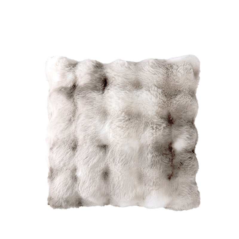 BOWRING - Plush Faux Fur 18" x 18" Pillow, Warm Grey