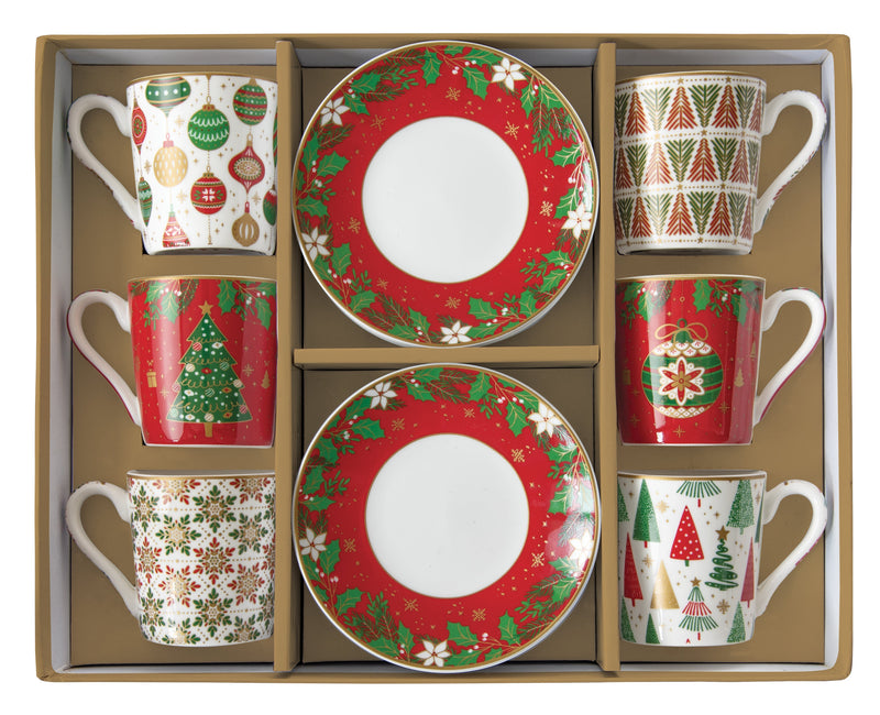 Easy Life - Jingle Bells 100ml (3.4oz) Espresso Cups & Saucers Set of 6
