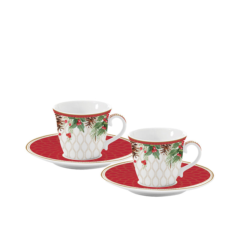 Easy Life - Christmas Berries 80ml(2.7oz) Set of 2 Espresso Cups & Saucers
