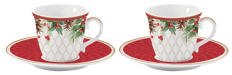 Easy Life - Christmas Berries 80ml(2.7oz) Set of 2 Espresso Cups & Saucers