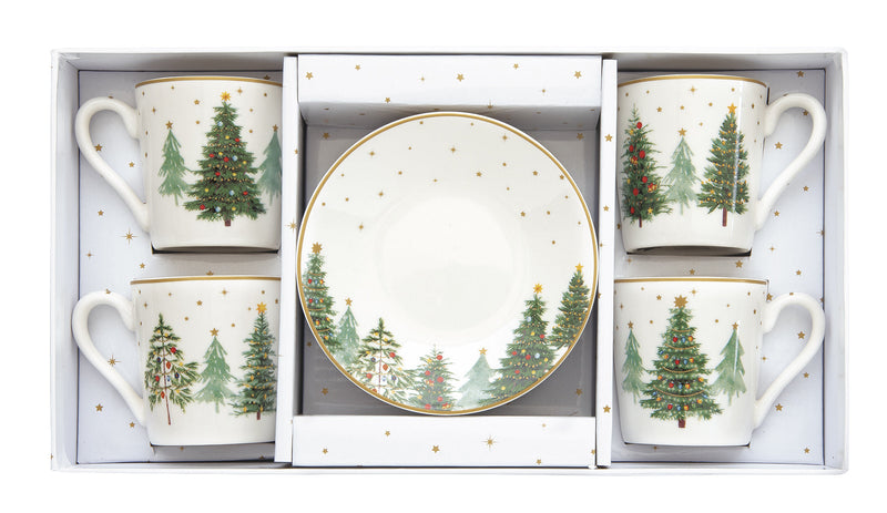 Easy Life - Festive Trees 100ml (3.4oz) Espresso Cup & Saucer Set of 4