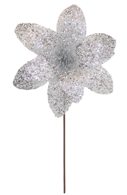 BOWRING - Poinsettia 31x55cm Silver Sequins
