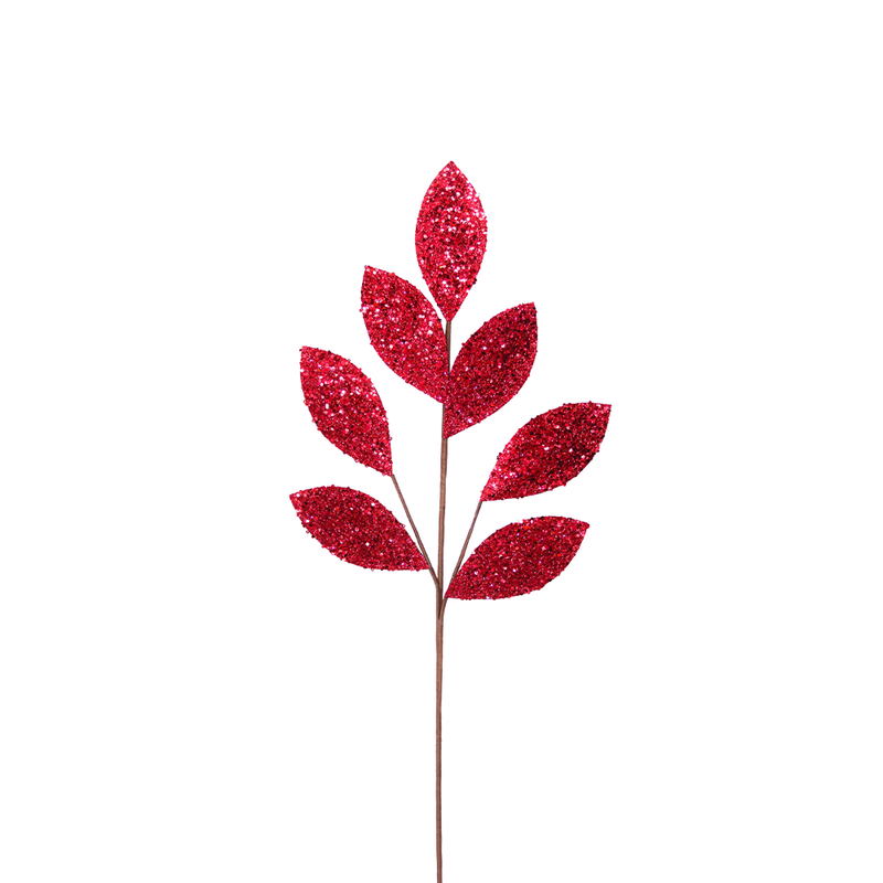 BOWRING - Leaf Stem 70cm Burgundy Sequins