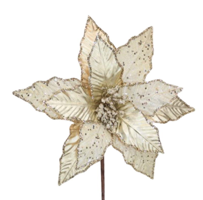 BOWRING - Poinsettia Stem Champagne Beaded