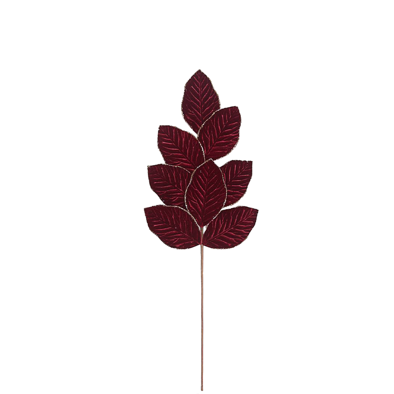 BOWRING - Leaf 71cm Burgundy Velvet/Champagne Glitter Stem