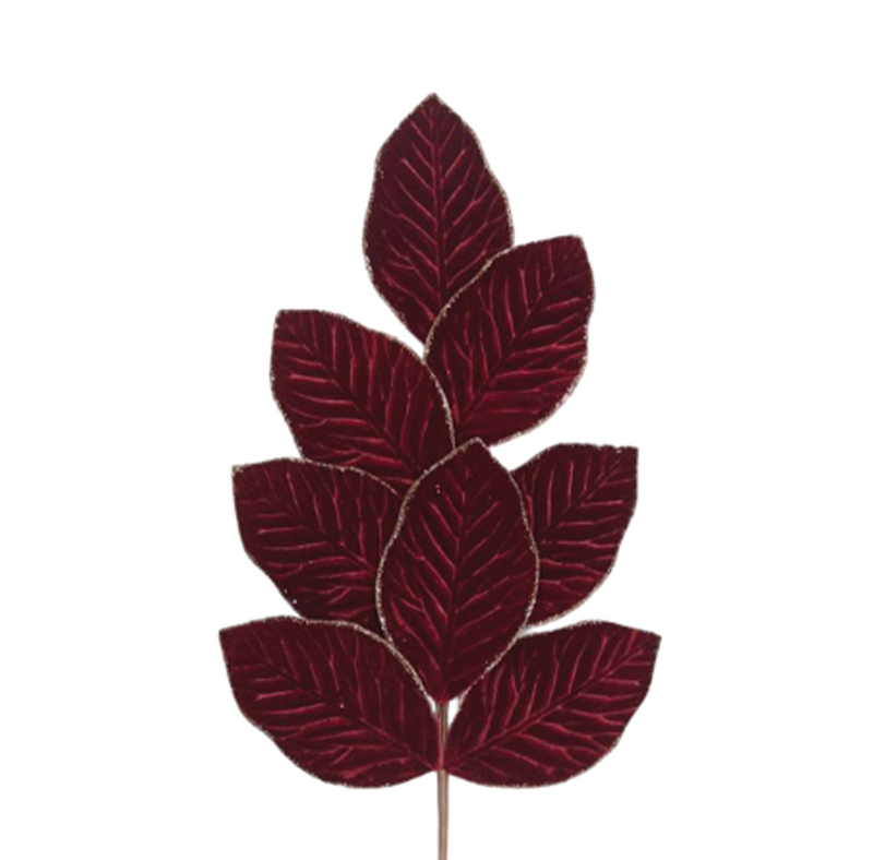 BOWRING - Leaf 71cm Burgundy Velvet/Champagne Glitter Stem