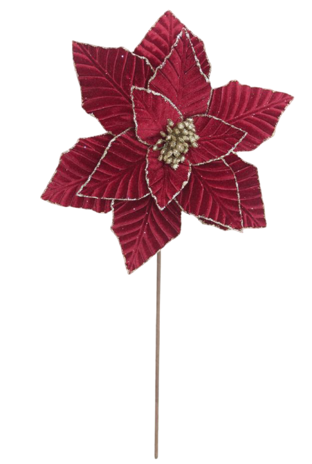 BOWRING - Poinsettia 32x50cm Burgundy Velvet/Champagne Glitter