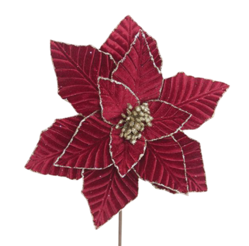 BOWRING - Poinsettia 32x50cm Burgundy Velvet/Champagne Glitter
