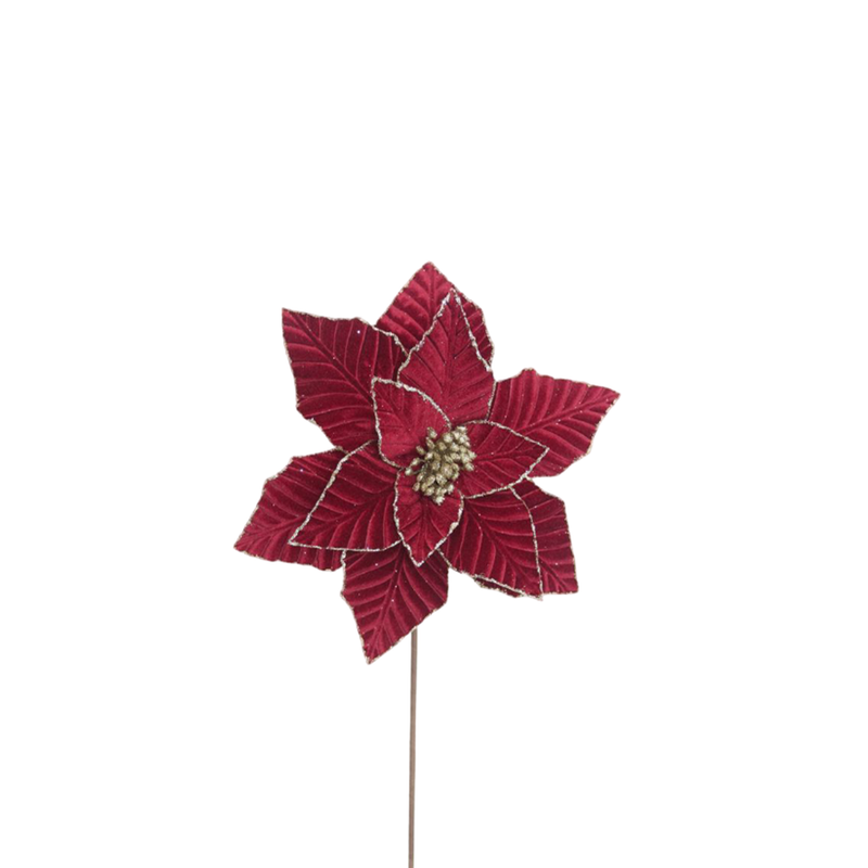 BOWRING - Poinsettia 32x50cm Burgundy Velvet/Champagne Glitter