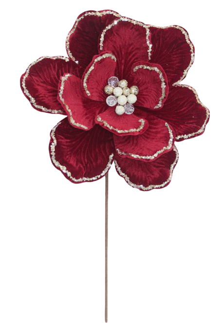 BOWRING - Magnolia 33x50cm Burgundy Velvet with Glitter Edge Stem