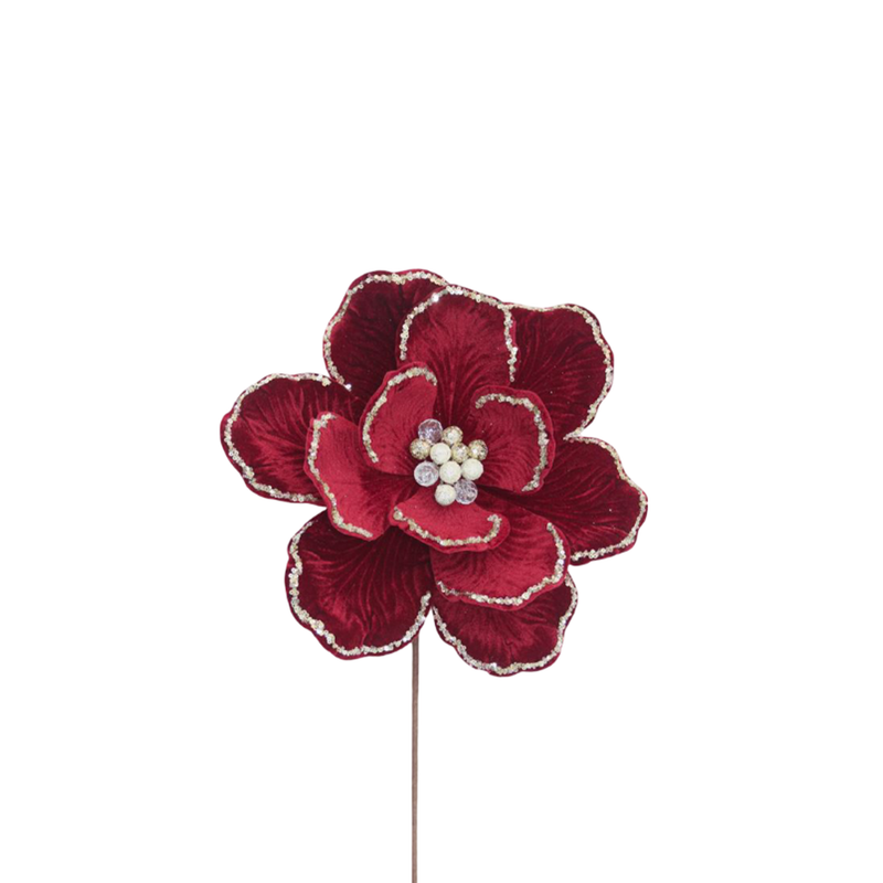 BOWRING - Magnolia 33x50cm Burgundy Velvet with Glitter Edge Stem