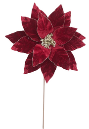 BOWRING - Poinsettia 35x50cm Burgundy Velvet with Glitter Edge Stem