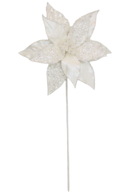 BOWRING - Pearl Poinsettia 28x50cm White Stem