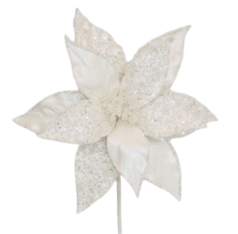 BOWRING - Pearl Poinsettia 28x50cm White Stem