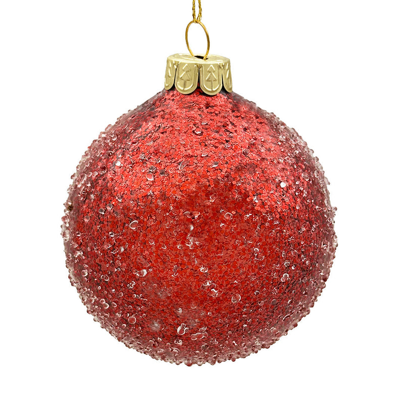 BOWRING - 15cm Iced Red Ball Ornament