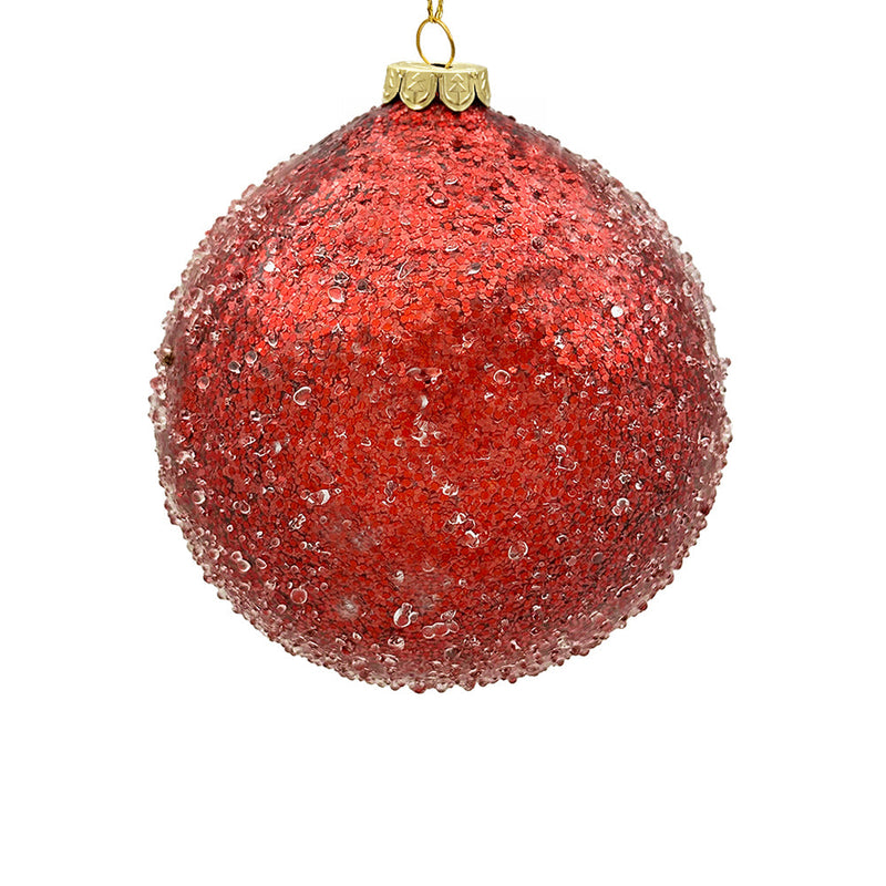 BOWRING - 15cm Iced Red Ball Ornament