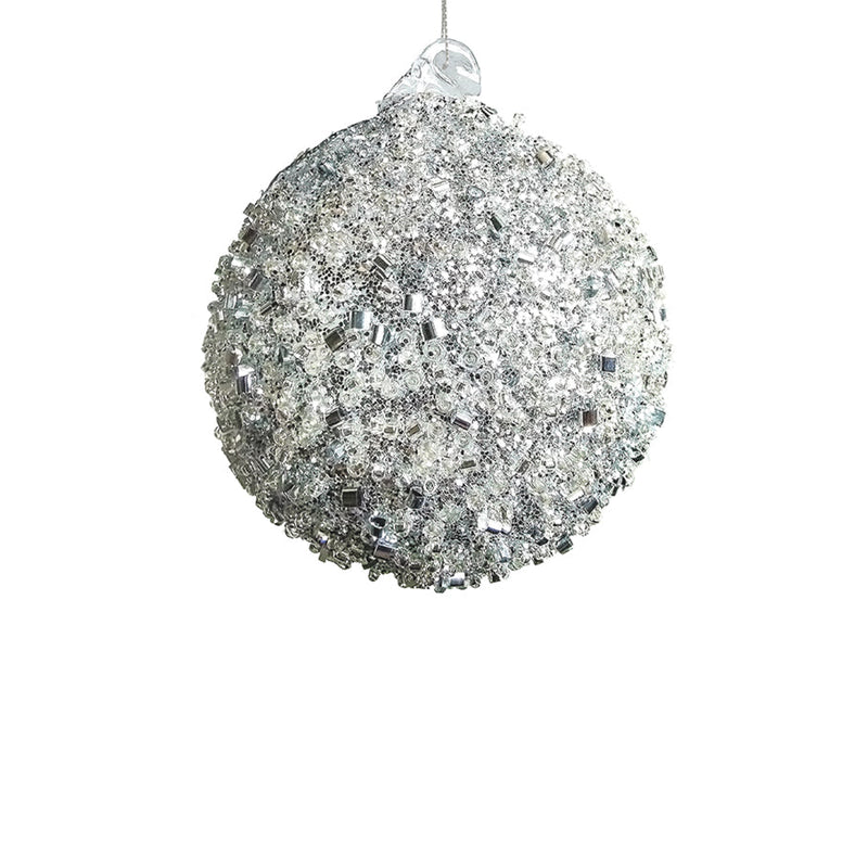 BOWRING - 8cm Silver Beaded Ball Ornament
