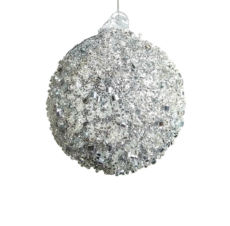 BOWRING - 10cm Silver Beaded Ball Ornament
