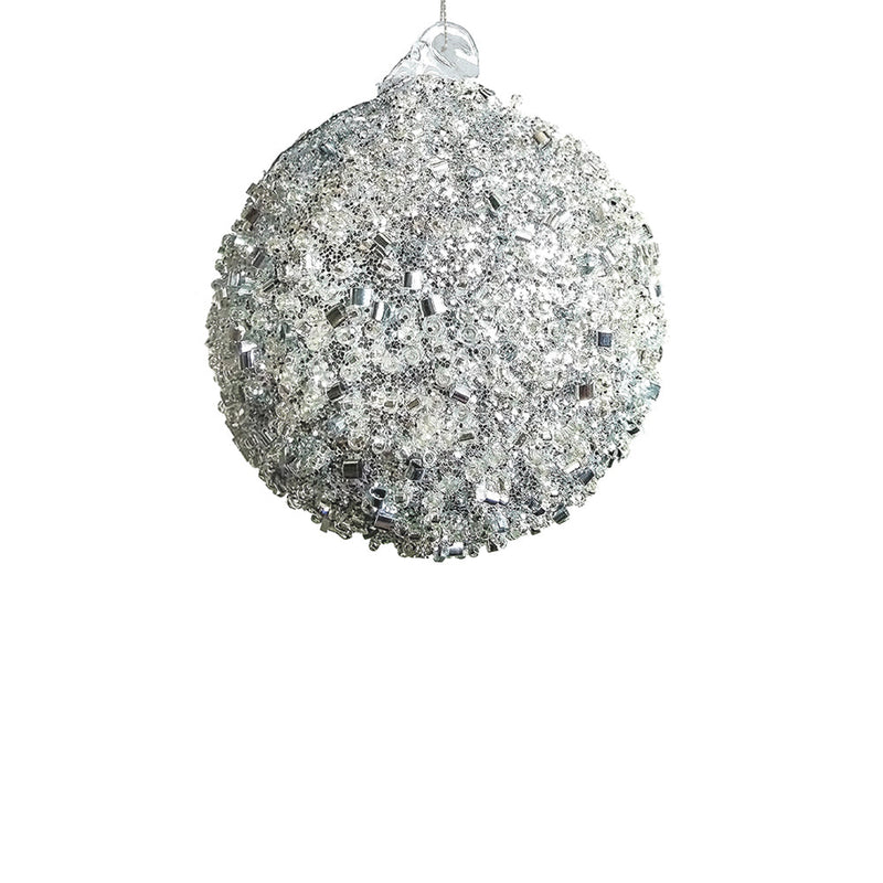 BOWRING - 12cm Silver Beaded Ball Ornament