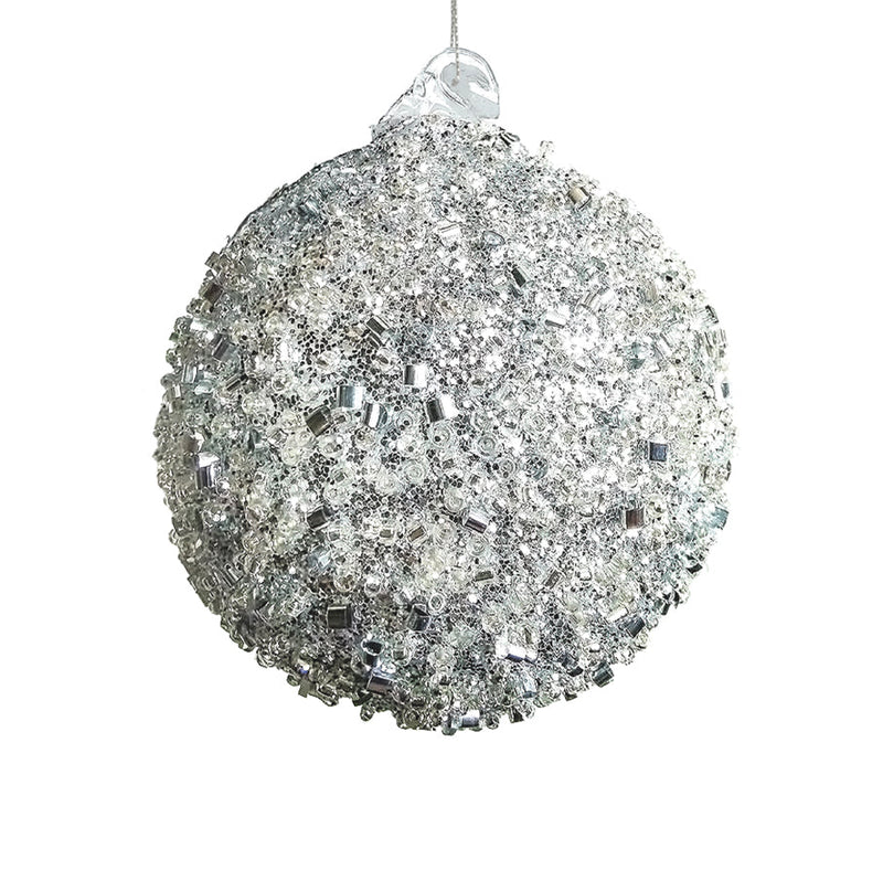 BOWRING - 12cm Silver Beaded Ball Ornament