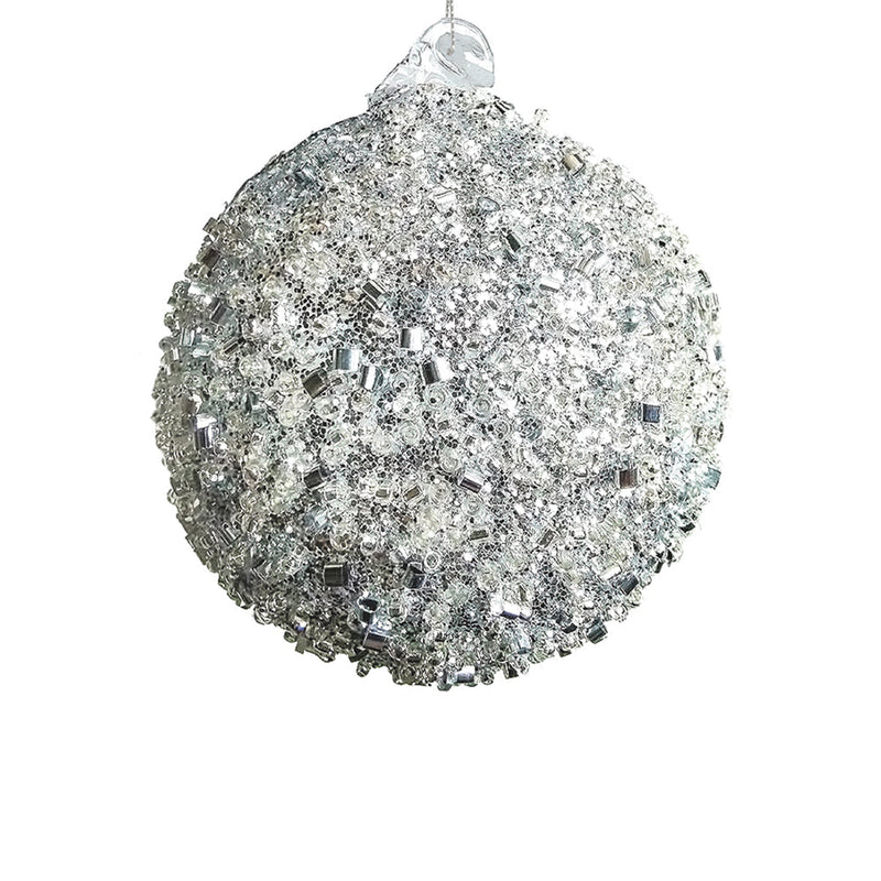 BOWRING - 15cm Silver Beaded Ball Ornament