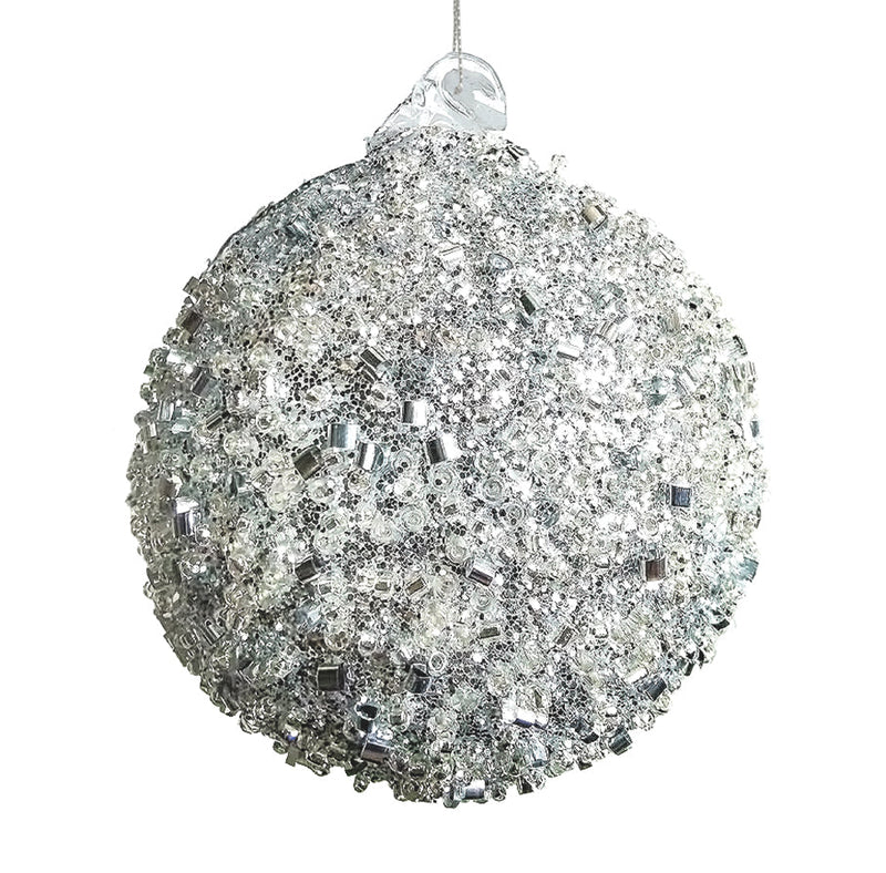 BOWRING - 15cm Silver Beaded Ball Ornament