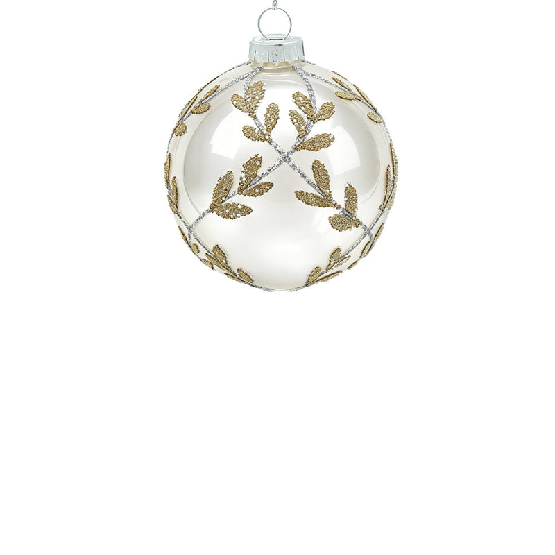 BOWRING - 10cm Laurel Cream White Ball Ornament