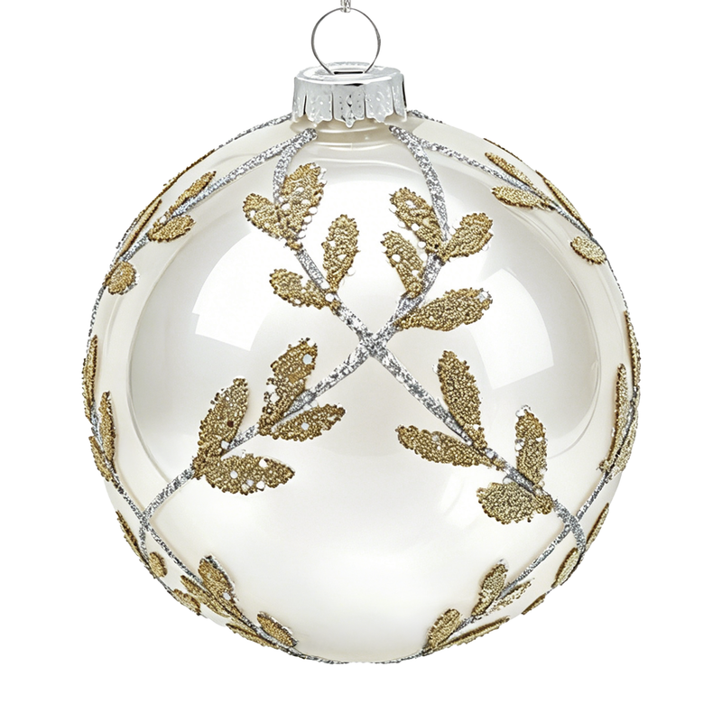 BOWRING - 12cm Laurel Cream White Ball Ornament