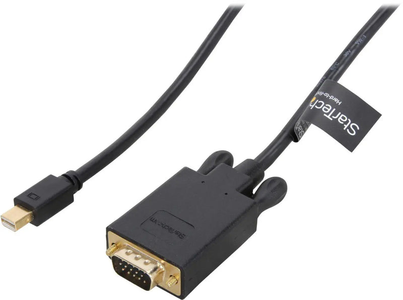 StarTech - Adapter Mini Displayport Male to VGA Male Cable 6FT 1080P Video - Mdp 1.2 or Thunderbolt 1 / 2 - Black (Md2pvgamm6b)