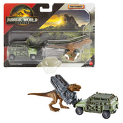 Matchbox - Jurassic World - Dino Transporter & Mini Dinosaurs (Single Random Pick) — Example transporter and mini dinosaurs