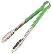 Browne - Tongs, One-Piece, coloured handle, SS PVC coating, 12"/30.5cm, Green