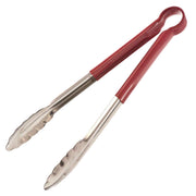 Browne - Tongs, One-Piece, coloured handle, SS PVC coating, 12"/30.5cm, Red