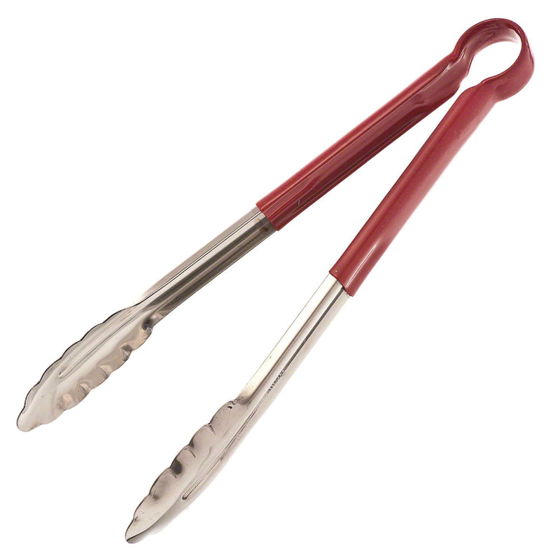 Browne - Tongs, One-Piece, coloured handle, SS PVC coating, 12"/30.5cm, Red