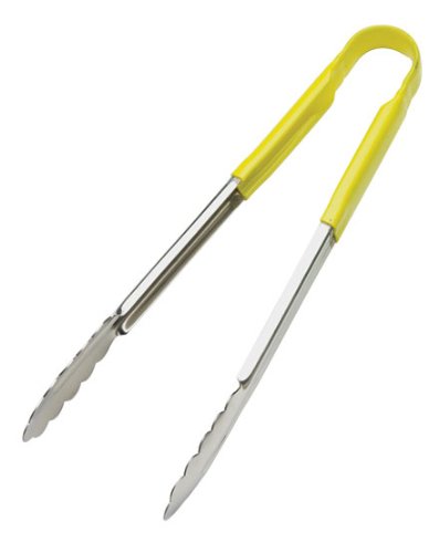 Browne - Tongs, One-Piece, coloured handle, SS PVC coating, 12"/30.5cm, Yellow