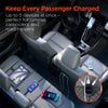HyperGear - Car Charger 5 Port 98W Road Runner 2 Port Front Seat USB-A (18W) USB-C (30W) 3 Port Back Seat USB-A (18W) 2X USB-C (30W & 20W) with 5ft Extended Cable - Black