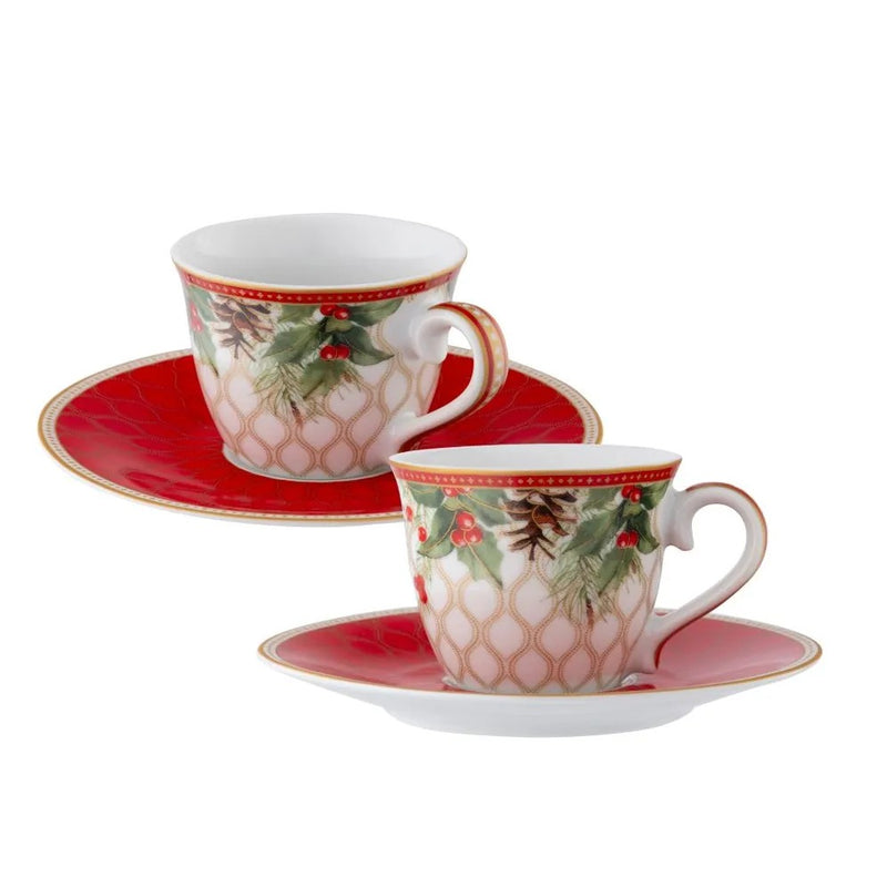 STUDIO-1811 - Christmas Berries 80ml(2.7oz) Set of 2 Espresso Cups & Saucers