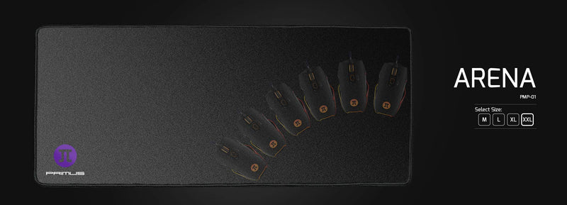 Primus - Gaming Mouse Pad Arena XXL 35in x 16.5in Soft Cloth in Game Speed & Precision Anti Slip Rubber Backing Hand Washable - Black