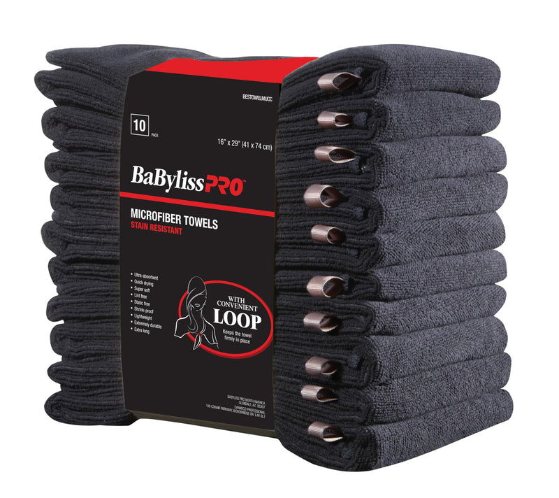 BaByliss - Towel Microfiber Eco-Friendly Black (10-PACK)