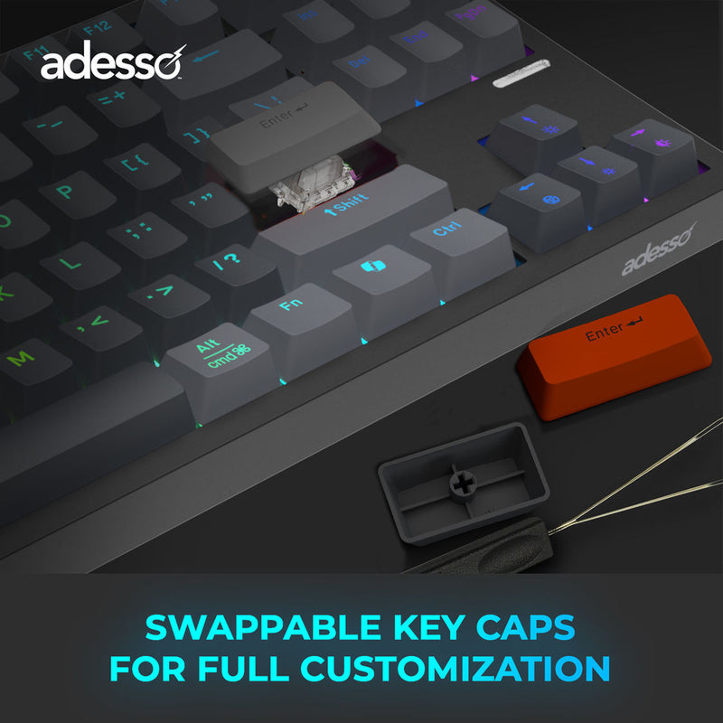 Adesso - Wired/Wireless/Bluetooth Multi-OS Illuminated Mechanical QMK VIA Compact Keyboard With CoPilot Ai Hotkey (Red Switch)